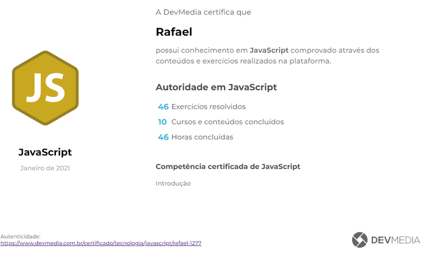 Thumbnail do certificado JavaScript